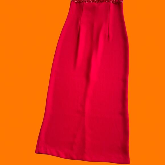 90's vintage red satin sequins formal holiday evening dress Size 7 Byer Too! - Picture 4 of 8
